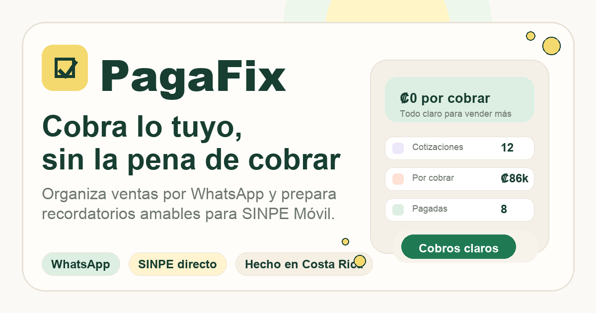 Panel de PagaFix con ventas, cobros pendientes y recordatorios listos
